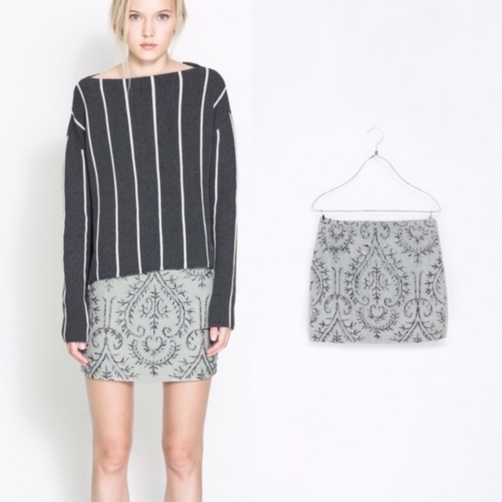 Zara Embroidered and Beaded Skirt Mini Mesh Disco